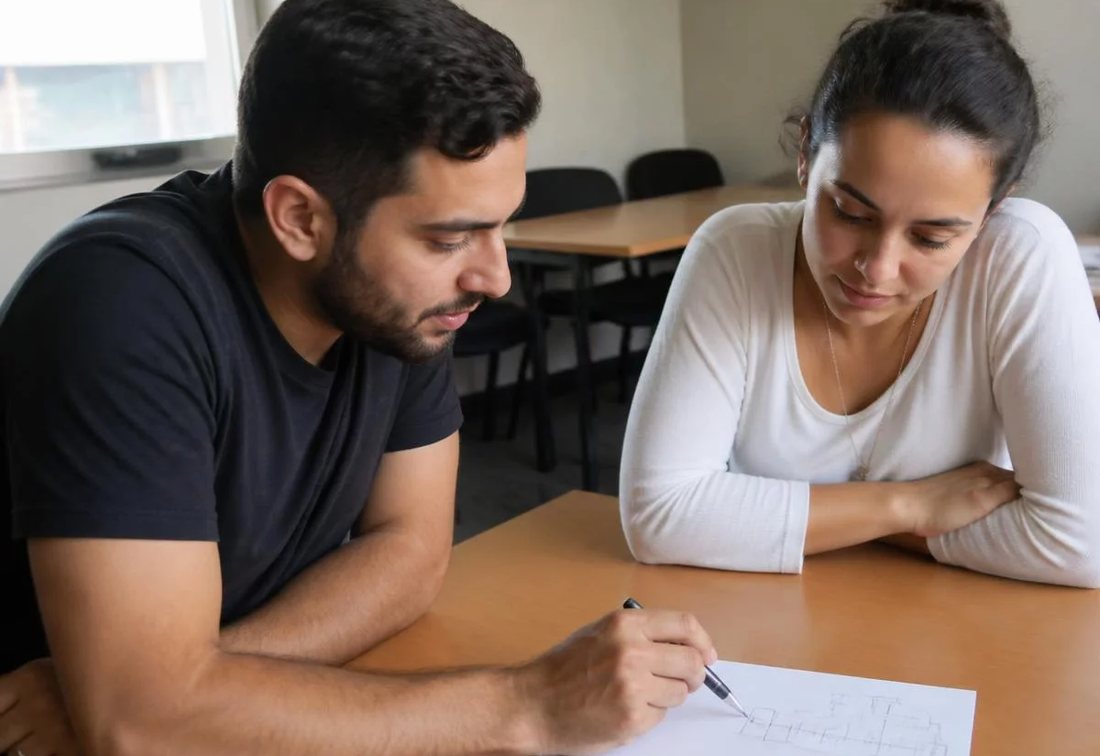 Colegas revendo no tablet as anotações do encontro anterior